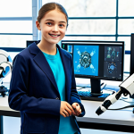 **

"A young, enthusiastic student in a fully clothed, modest outfit, working on a robotics project with a team in a bright, modern university lab, surrounded by robotic arms and computer screens, appropriate attire, safe for work, perfect anatomy, natural proportions, family-friendly, educational setting."

**