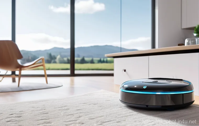 로봇 클라우드 연동 - **Prompt:** A bustling, futuristic factory floor bathed in soft, cool blue and white lighting. Sever...