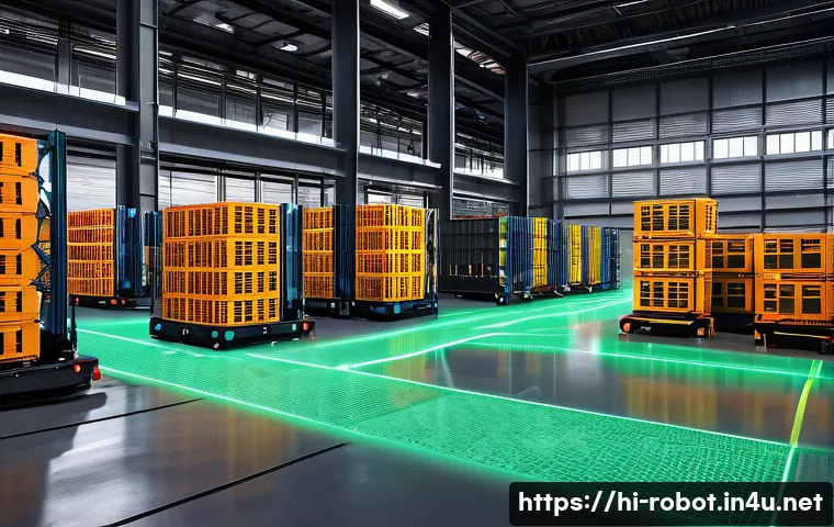 로봇 동작 계획 - **Image Prompt: Dynamic Industrial Navigation**
"A sleek, autonomous mobile robot, equipped with...