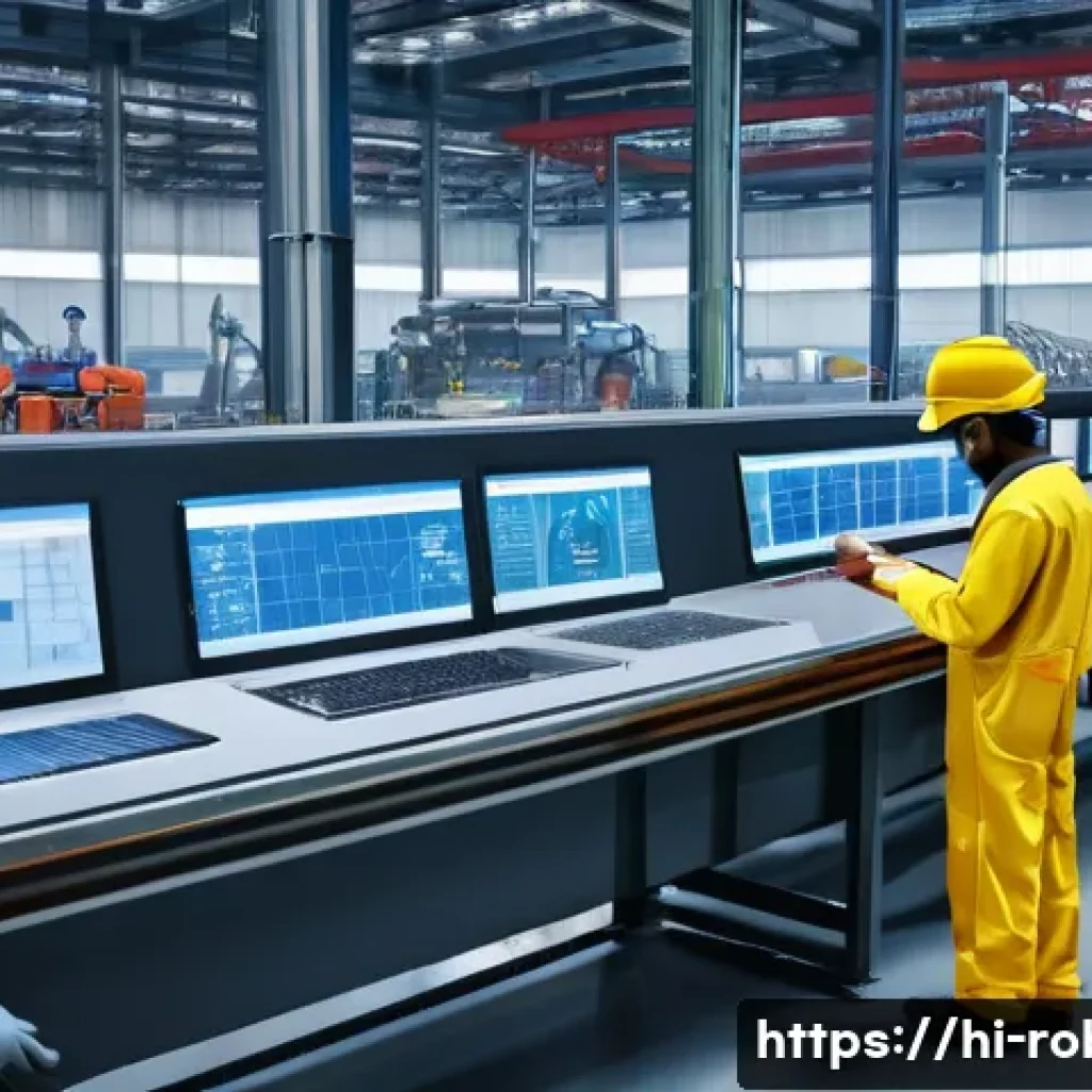 로봇과 에너지 절감 기술 - A modern Indian factory interior showcasing advanced robotics automation in action, with sleek robot...