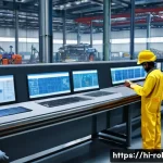 로봇과 에너지 절감 기술 - A modern Indian factory interior showcasing advanced robotics automation in action, with sleek robot...