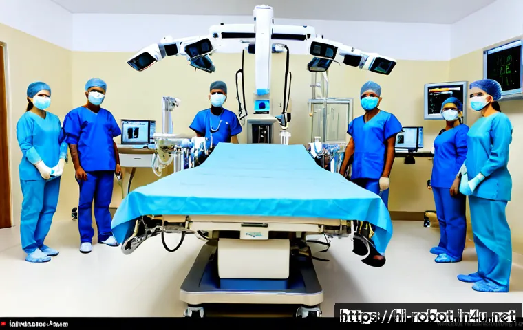 의료용 로봇 - Photorealistic modern operating room in a leading Indian hospital, a sleek medical robotic surgery s...